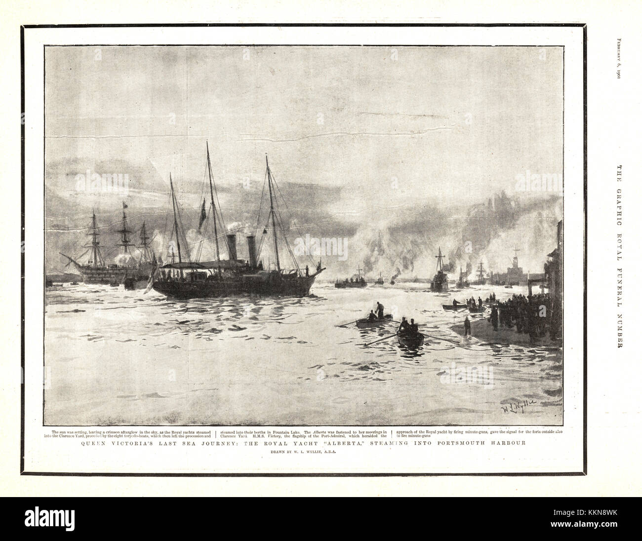 1901 El gráfico Royal Yacht Alberta en Portsmouth Harbour llevando el cuerpo de la Reina Victoria Foto de stock