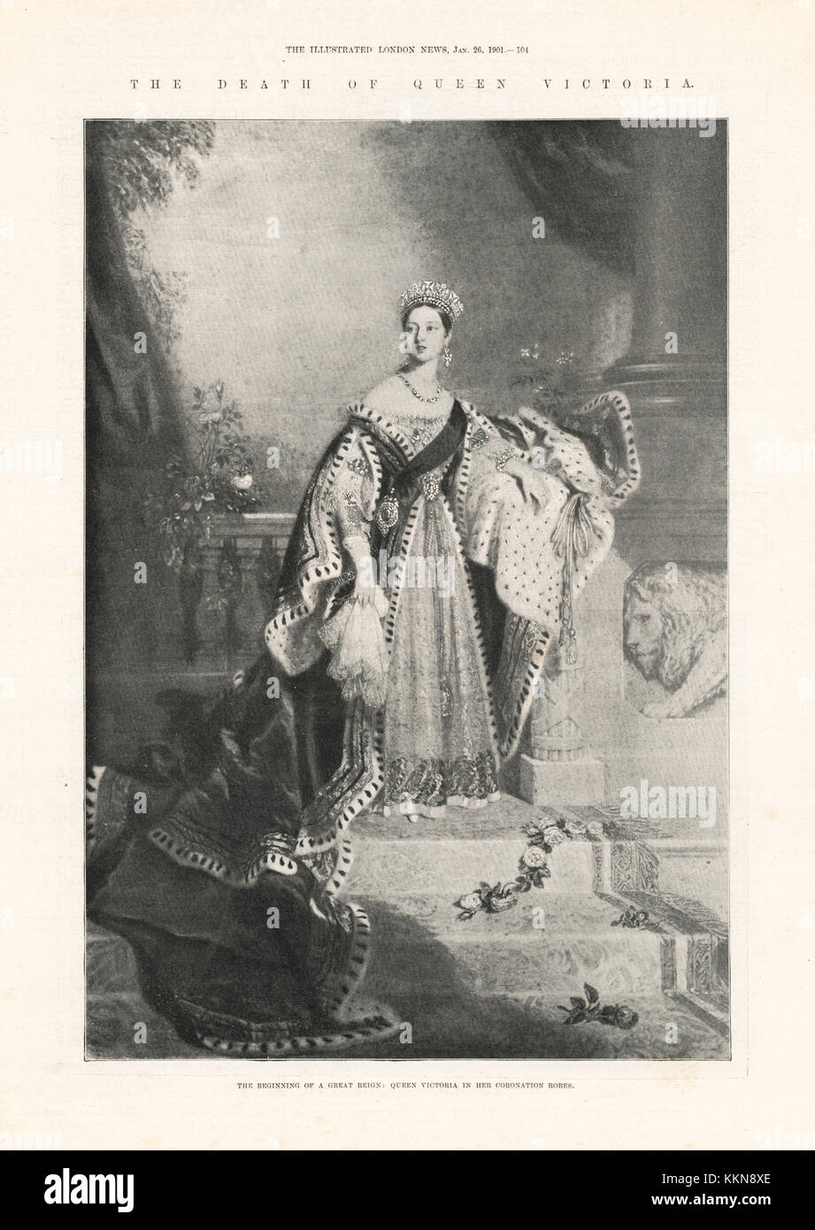 1901 Illustrated London News La Reina Victoria en su abrigo de coronación, 1838 Foto de stock