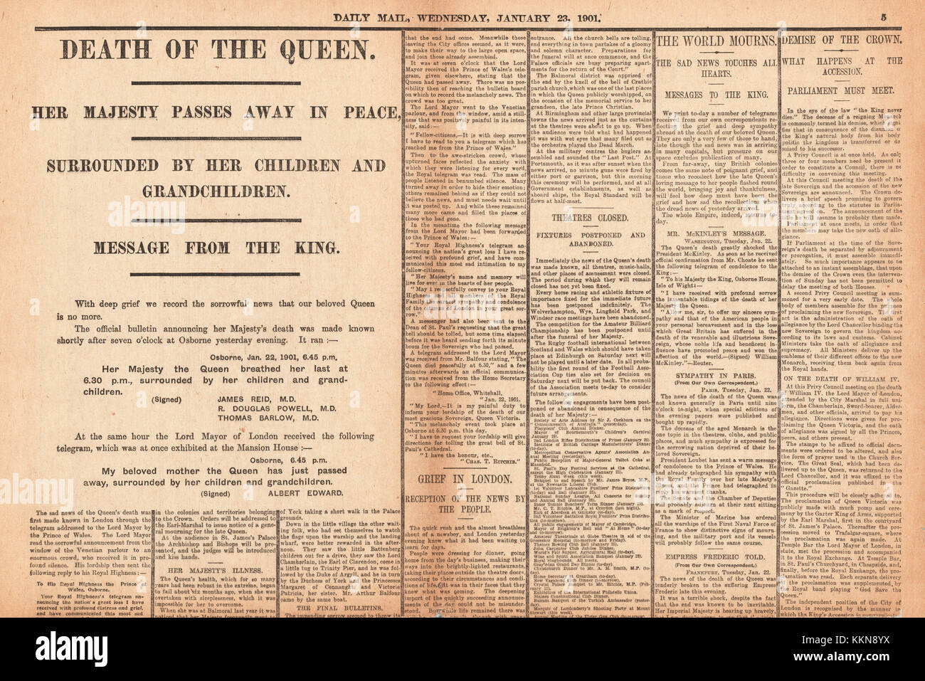 1901 Daily Mail la muerte de la Reina Victoria, página 5 Foto de stock