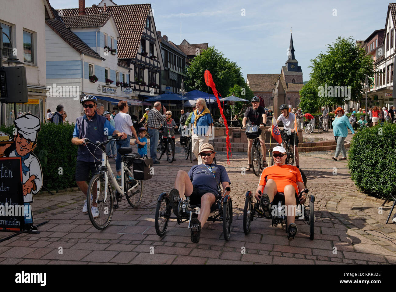 Ciudad antigua de la ciudad de Münchhausen Bodenwerder, 14th Felgenfest, Weser Hills, Baja Sajonia, Alemania Foto de stock