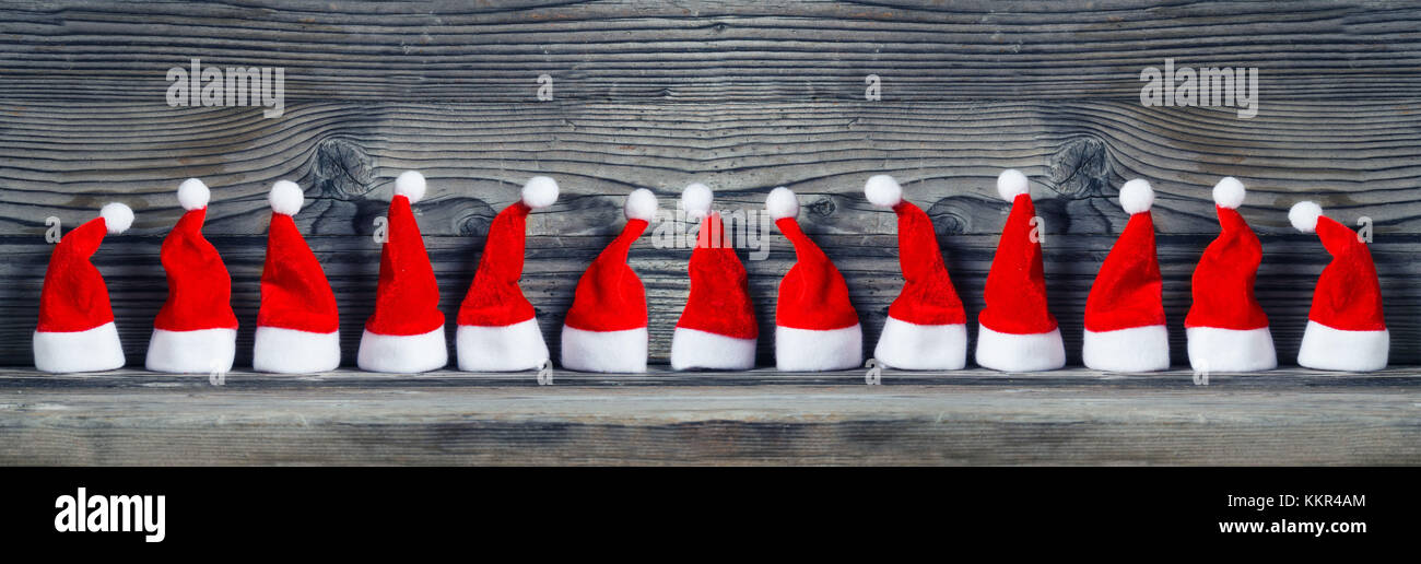 Sombreros de navidad, gorro de Papá Noel, banner Foto de stock