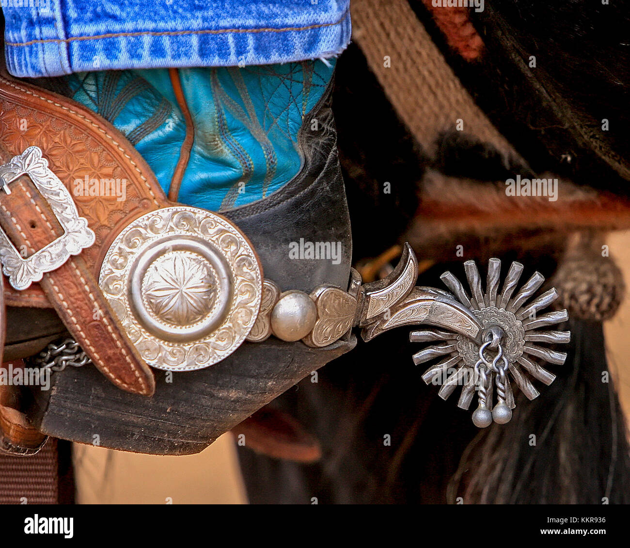 Arranque y ornamentada estribación de un vaquero de Colorado Foto de stock