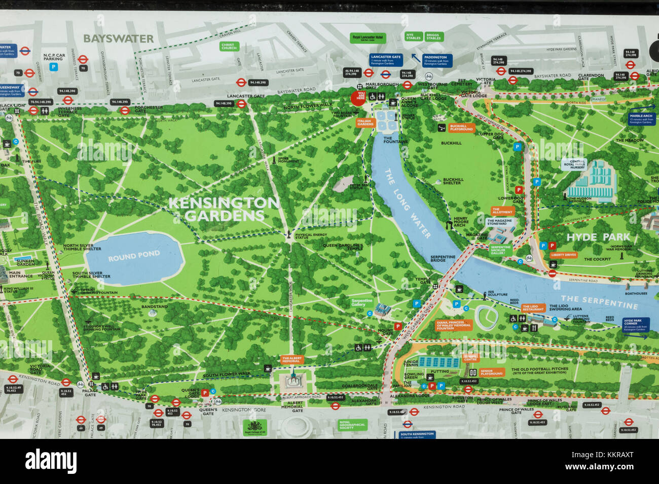 Inglaterra, Londres, Kensington, Kensington Gardens, el mapa Fotografía