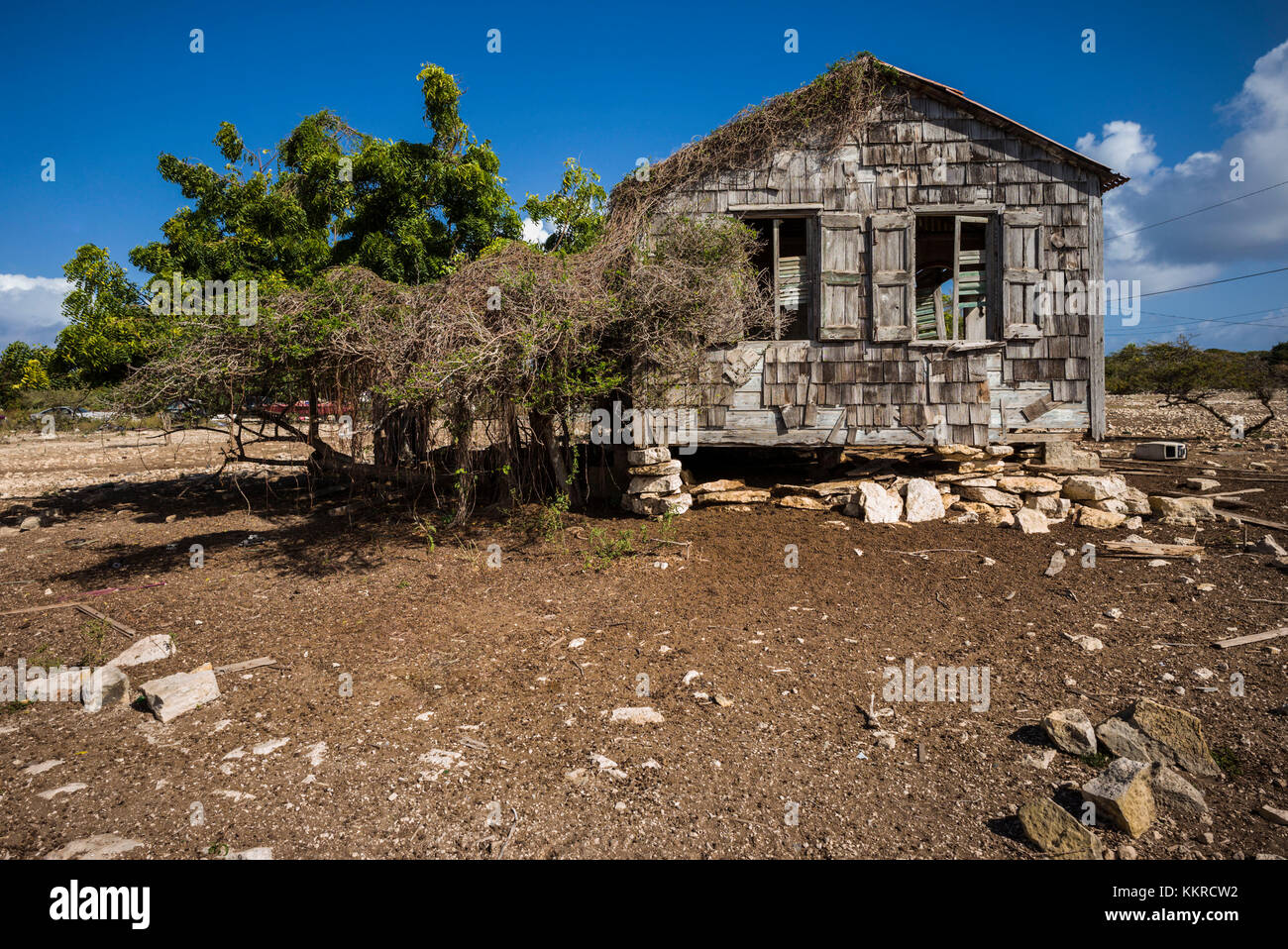 Islas Vírgenes Británicas, Anegada, el asentamiento, el huracán- casas dañadas Foto de stock