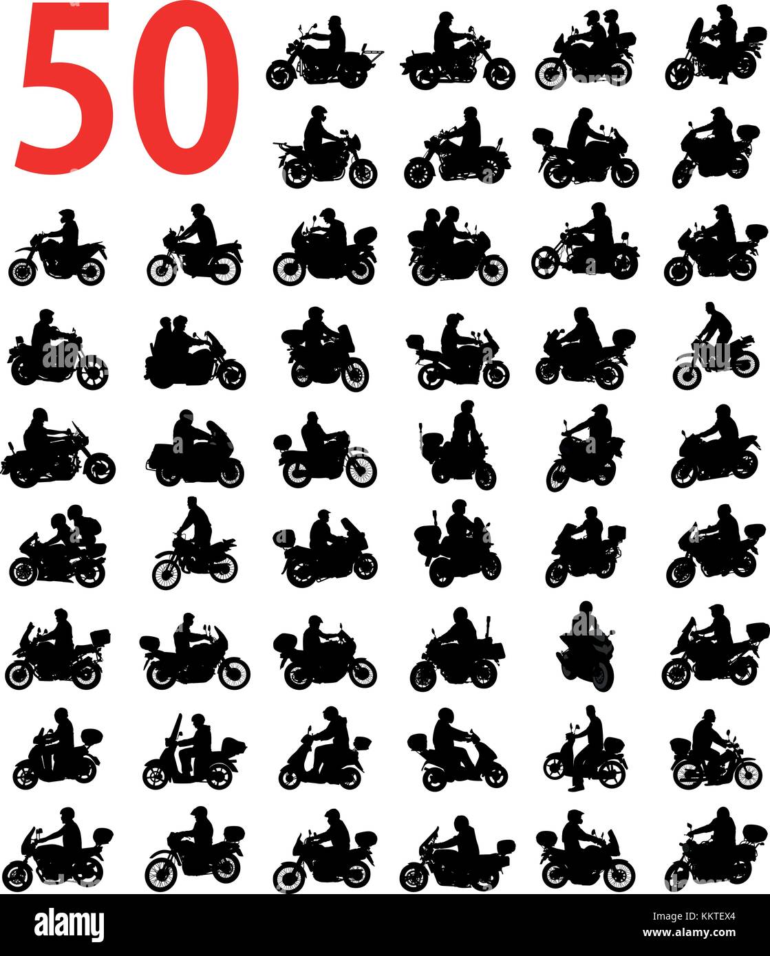 Gran colección de siluetas de motociclistas - vector Ilustración del Vector