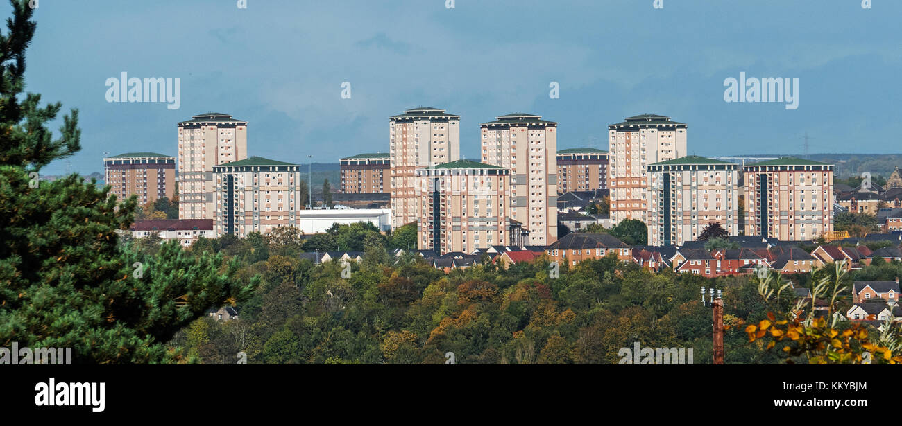 Torre residencial bloques en Motherwell, Lanarkshire, Escocia Foto de stock