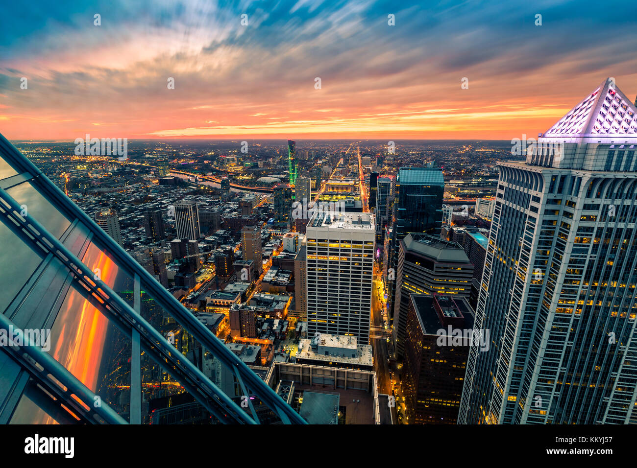 Philadelphia perspectiva aérea al atardecer. Foto de stock
