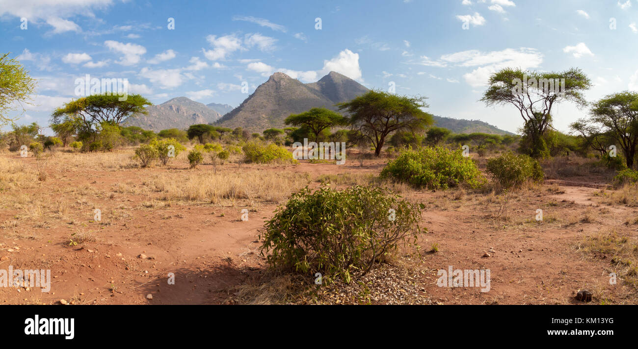 Paisaje con colinas y árboles, Kenya Foto de stock