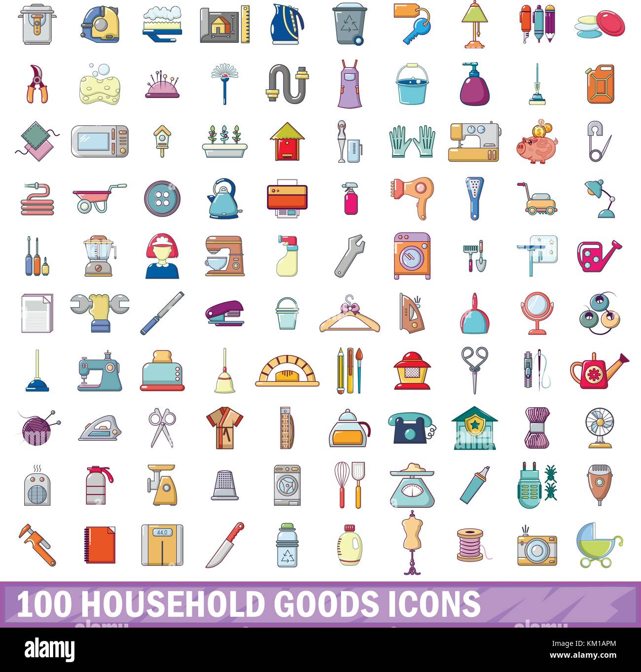 100 cosas de la casa, conjunto de iconos de estilo de dibujos