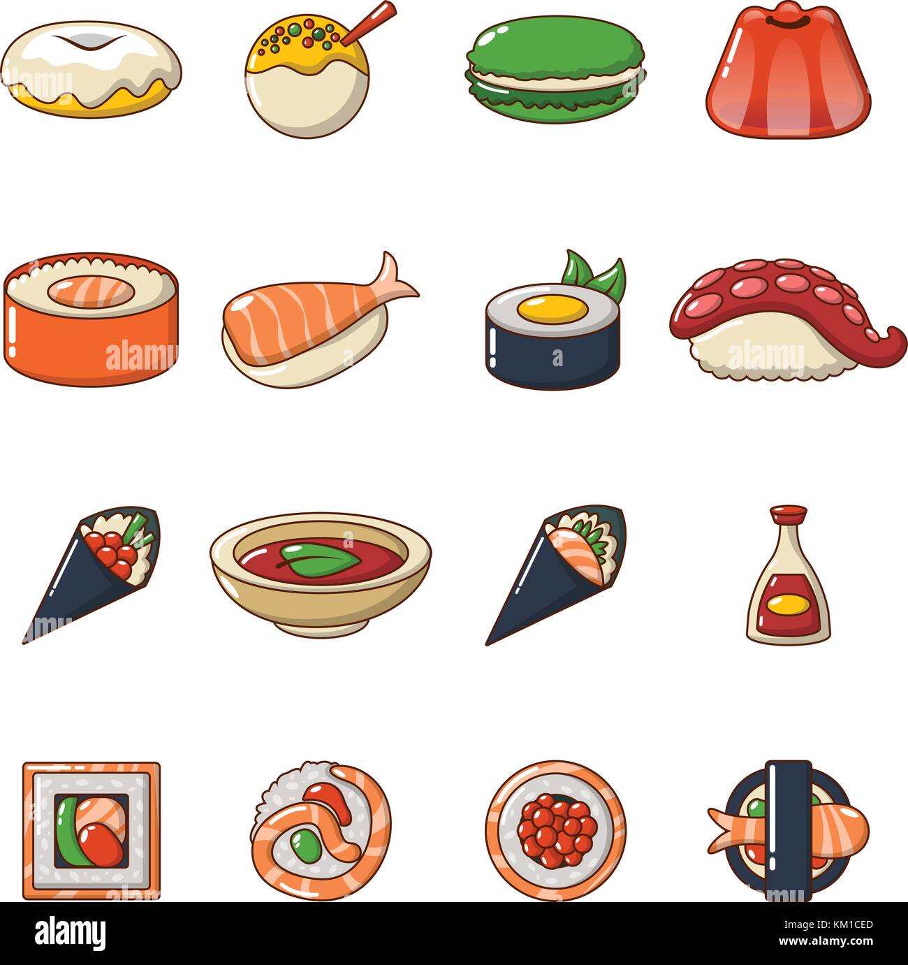Iconos de comida japonesa, estilo de dibujos animados Imagen Vector de  stock - Alamy