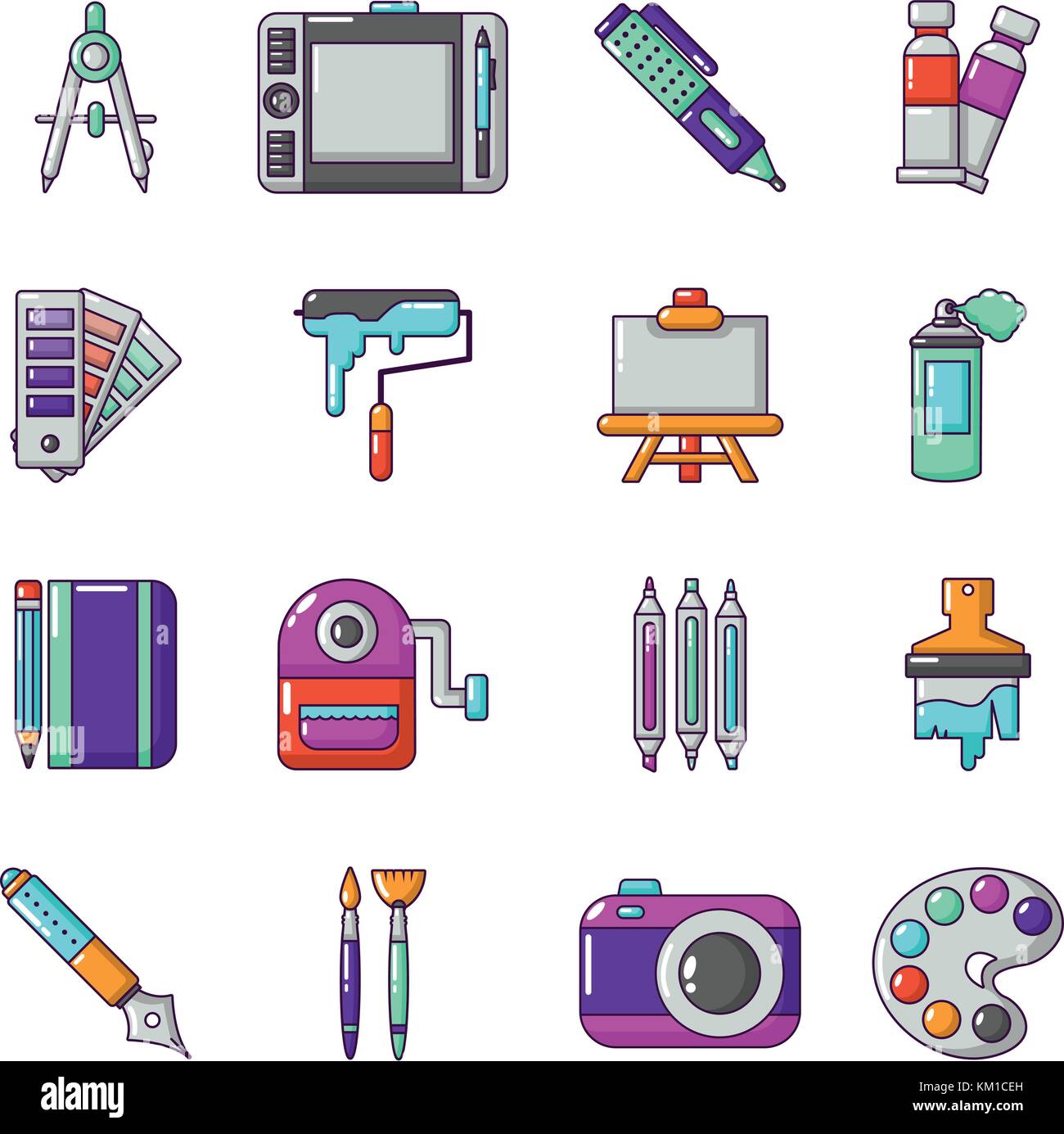 Iconos de herramientas de dibujo y diseño, estilo de dibujos animados  Imagen Vector de stock - Alamy