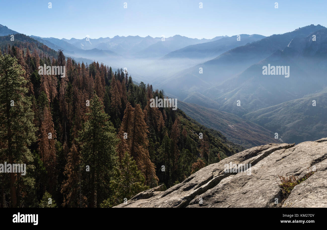 Vista de las altas sierras de encima del Moro Rock, Yosemite, California, EE.UU. Foto de stock