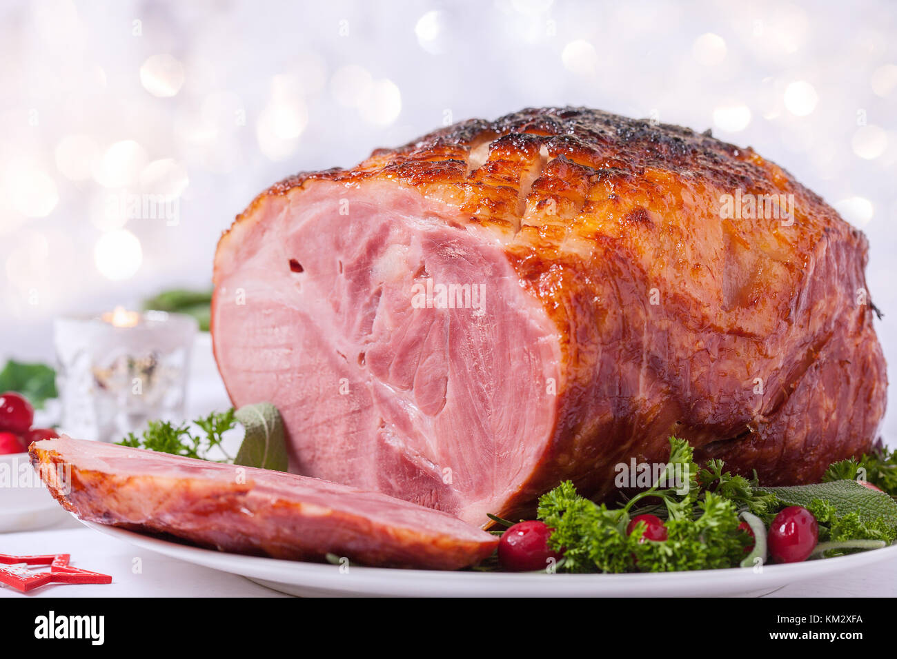 Navidad vacaciones acristalada jamón de cerdo asadas Foto de stock