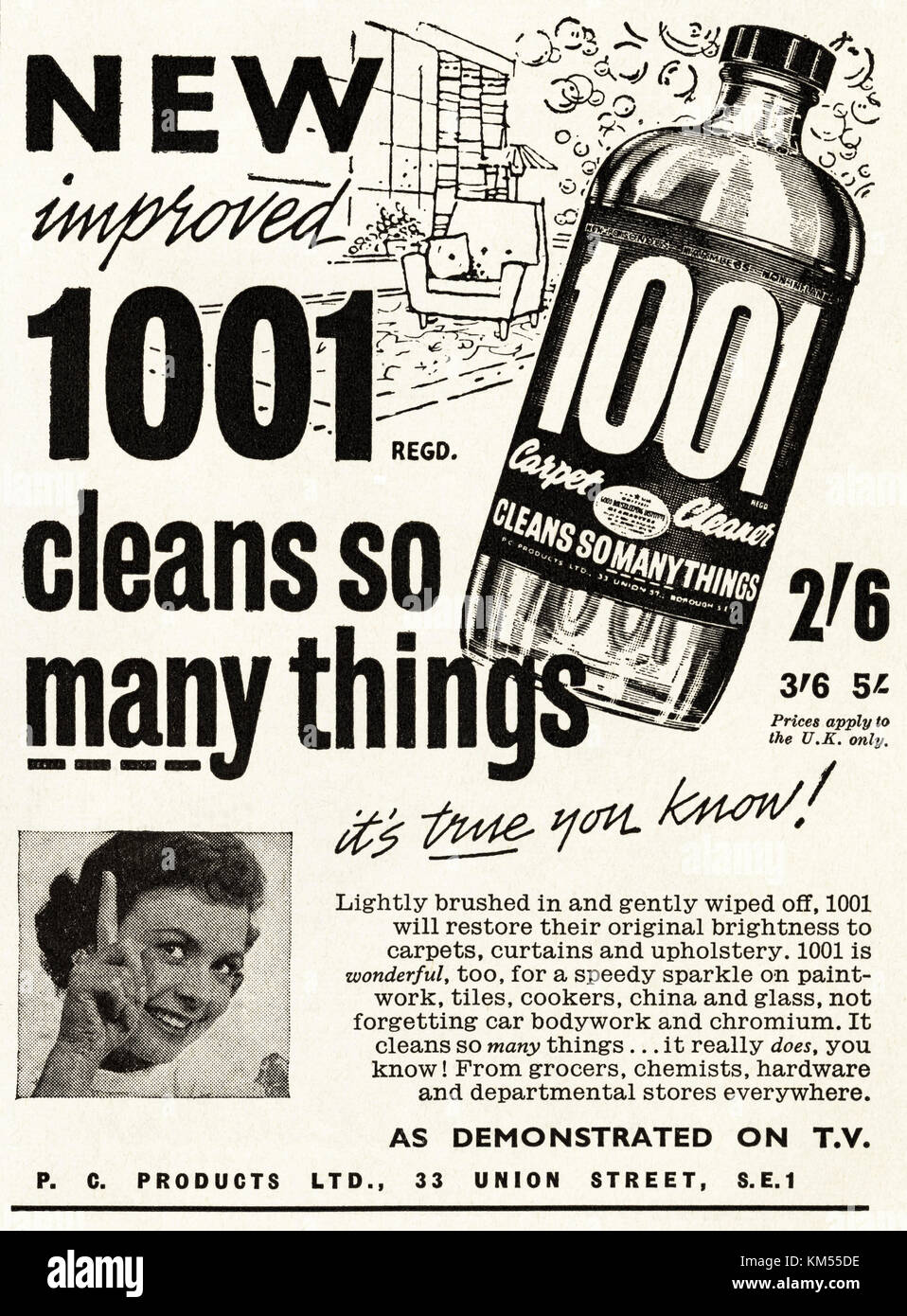 1950 Antiguo anuncio original vintage revista británica Publicidad impresa  Publicidad 1001 limpiador de alfombras de fecha 1958 Fotografía de stock -  Alamy