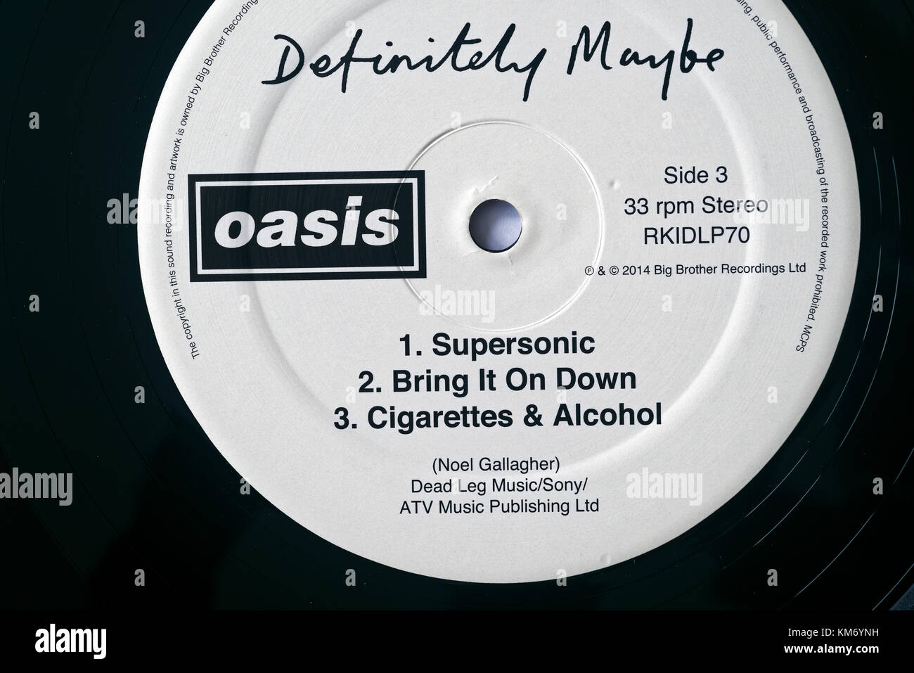 Álbum de Oasis Definitely Maybe Detalle de etiqueta Foto de stock