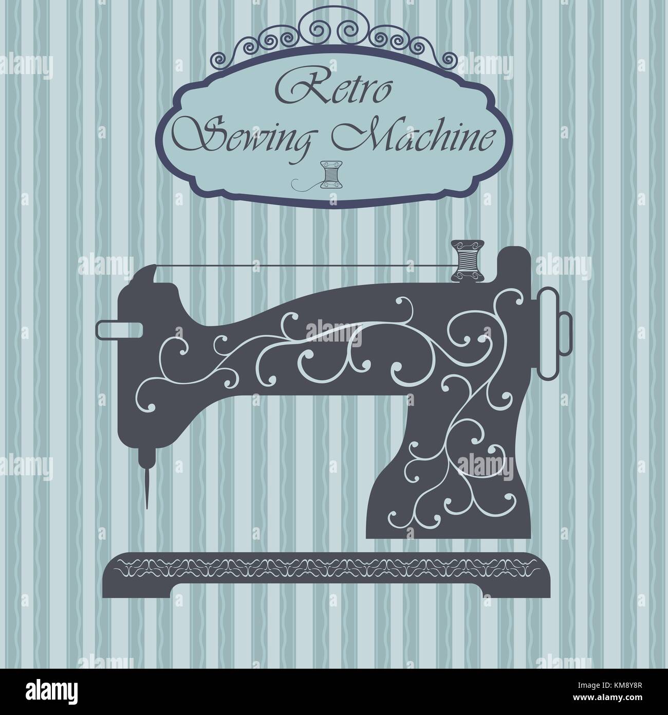 Ilustración de máquina de coser vintage con texto