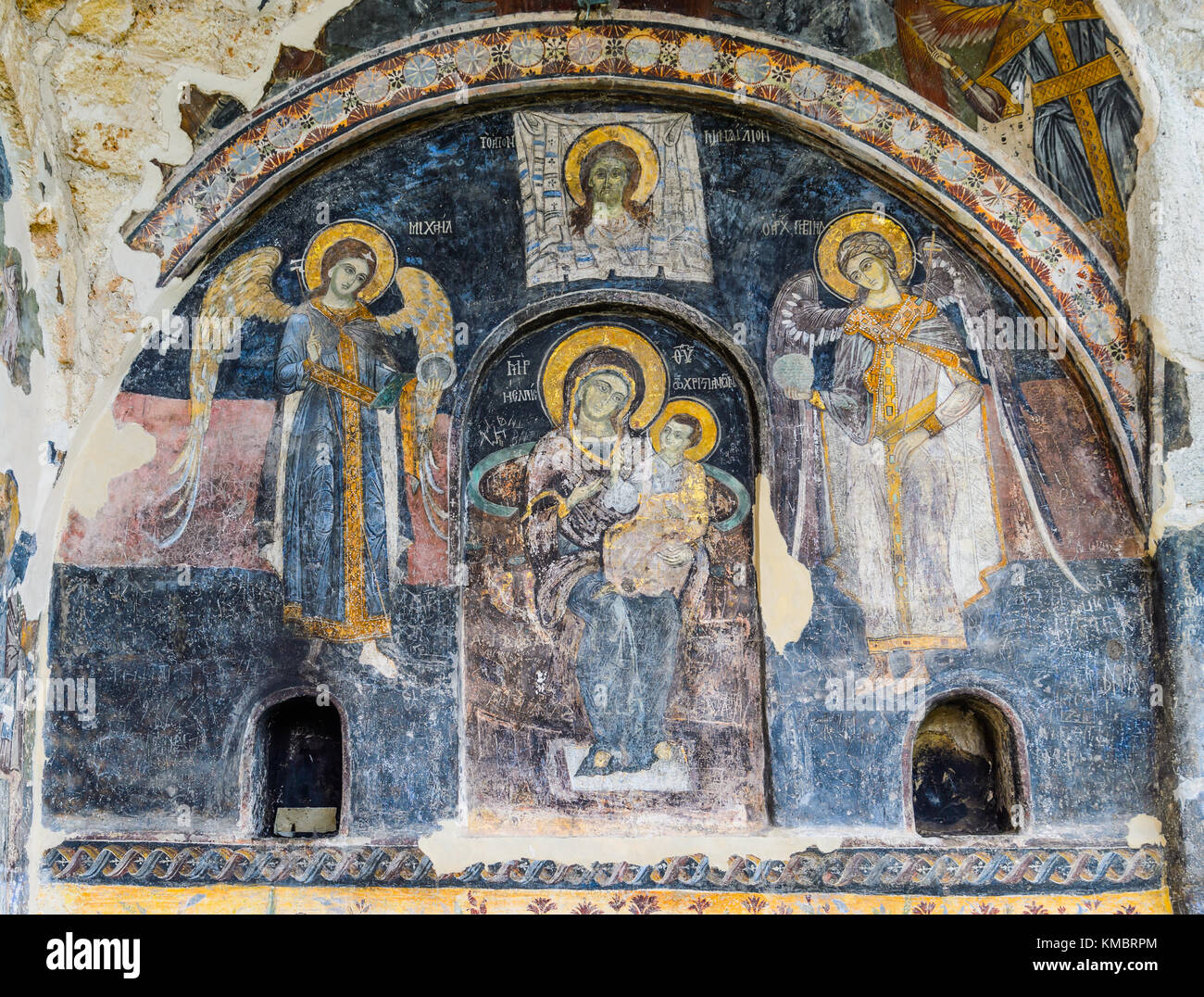 Fresco de la Iglesia de S. Atanasio Moscopole, Albania Foto de stock