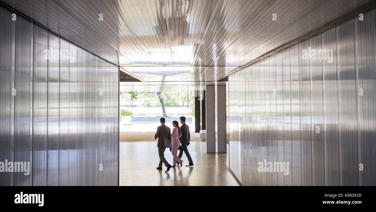 Gente de negocios caminando en un moderno corredor de oficinas Foto de stock