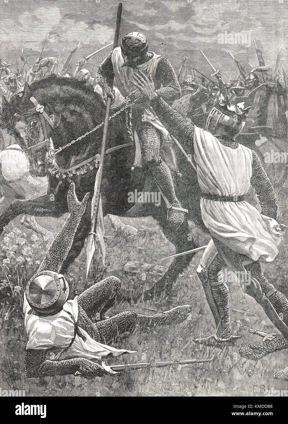 La batalla de Evesham, el rey Enrique III, en peligro, el 4 de agosto de 1265, la segunda guerra de los Barones, Foto de stock