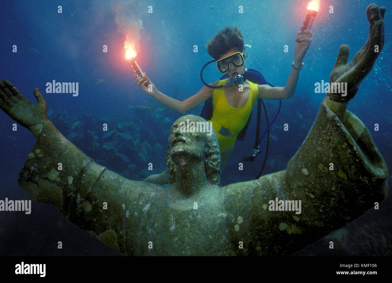 Celebración del 25 aniversario de el submarino de la colocación de la estatua del Cristo del abismo en Key Largo. Foto de stock