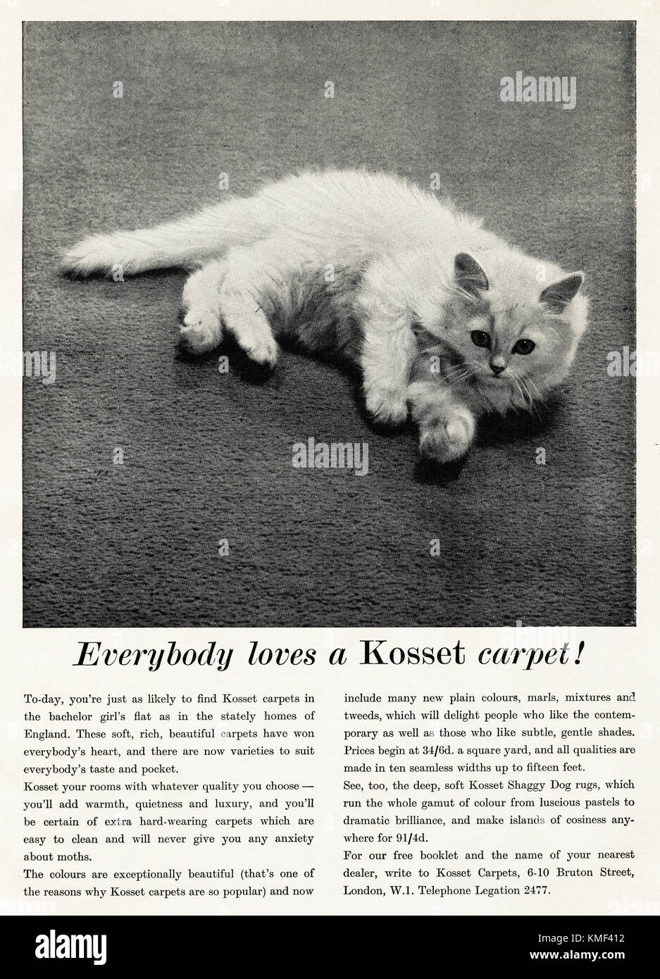 1950s antiguo vintage anuncio original de la revista británica anuncio de  impresión de alfombras Kosset de fecha de 1958 Fotografía de stock - Alamy