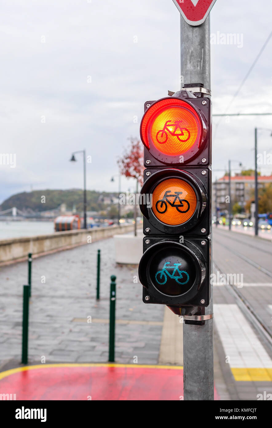 Semáforo para ciclistas. Foto de stock