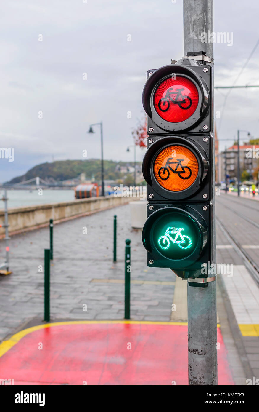 Semáforo para ciclistas. Foto de stock