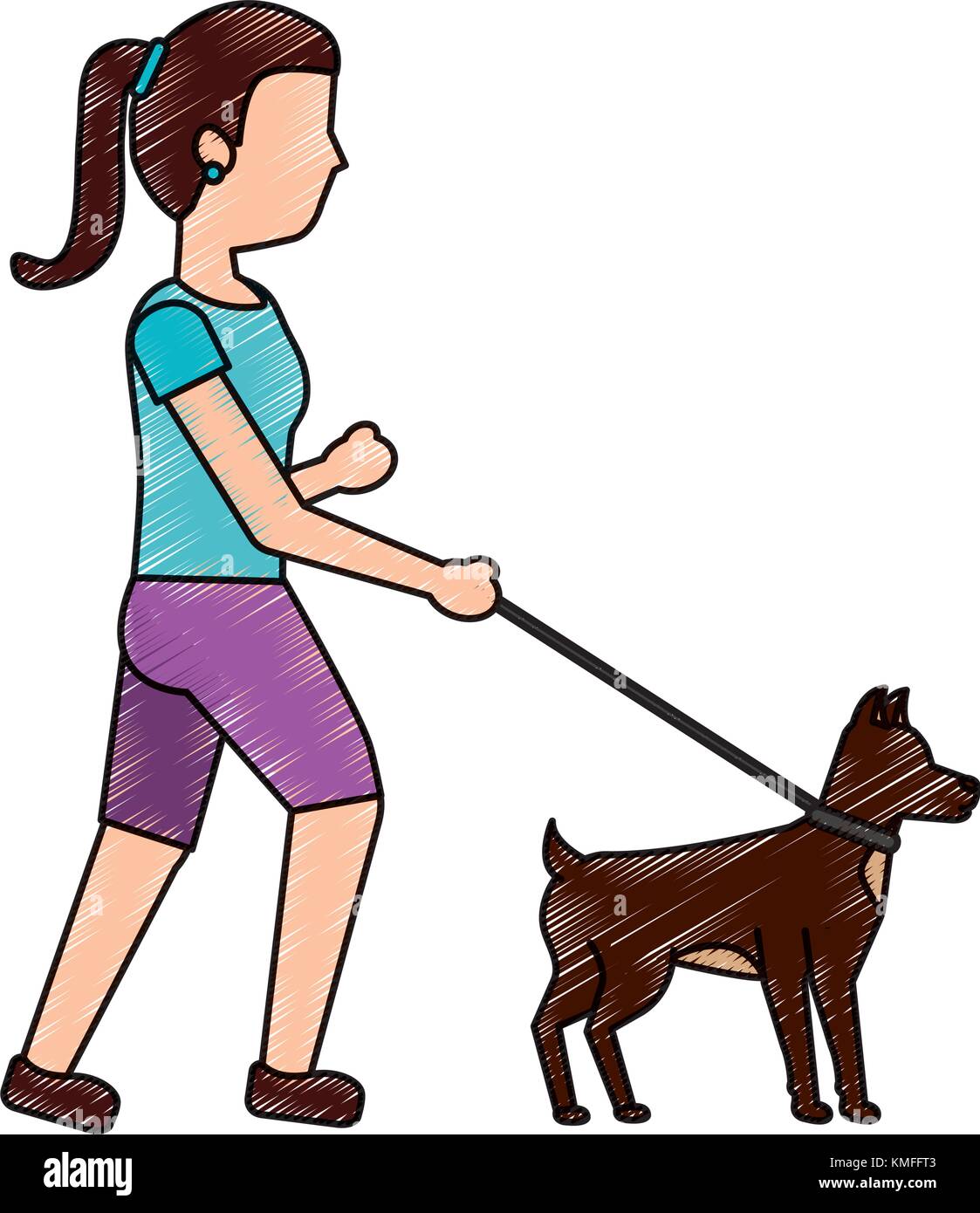 Mujer joven paseando un perro Imagen Vector de stock - Alamy