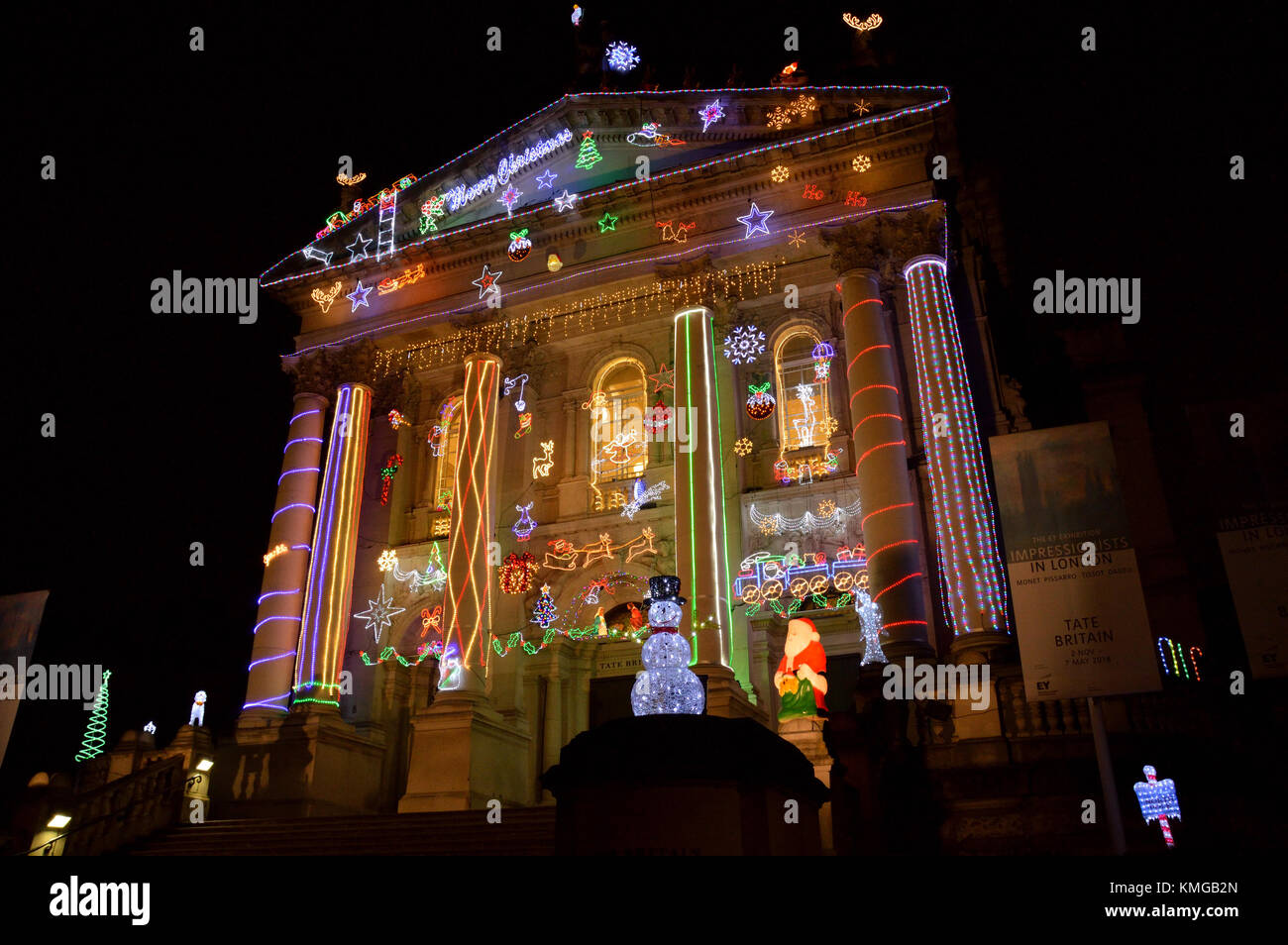 Las luces de Navidad en la galería Tate Britain en Londres Foto de stock
