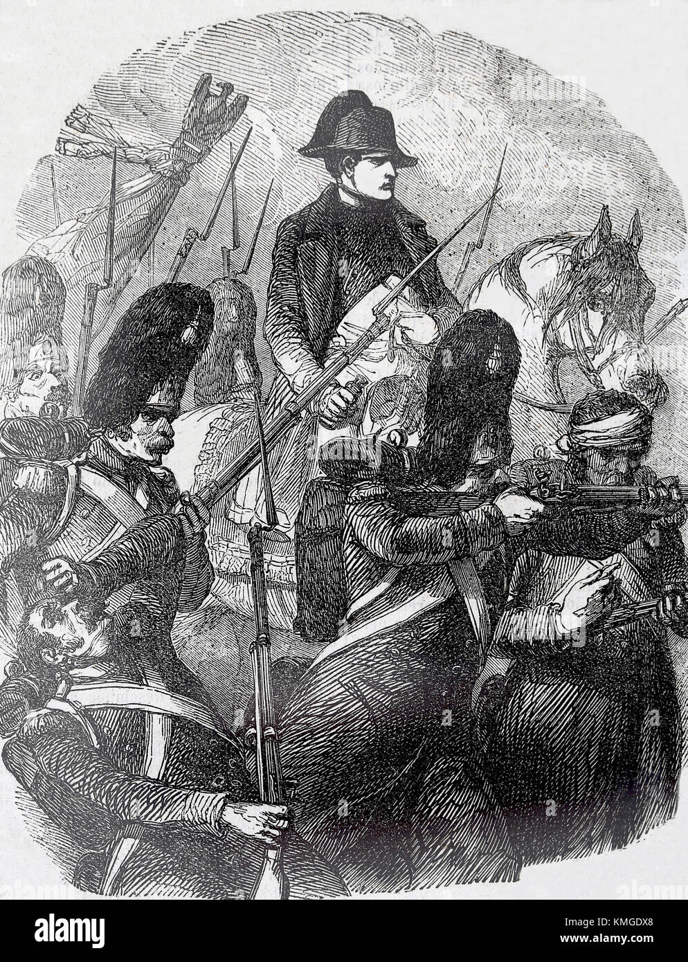 La batalla de Waterloo (18 de junio, 1815). beligerantes: imperio francés y seveth coalición. grabado, del siglo XIX. Foto de stock