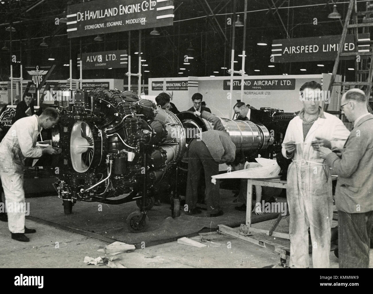 El motor Jet de turbina Gosth erigida en De Havilland stand de exposición estática Radlett, UK 1946 Foto de stock