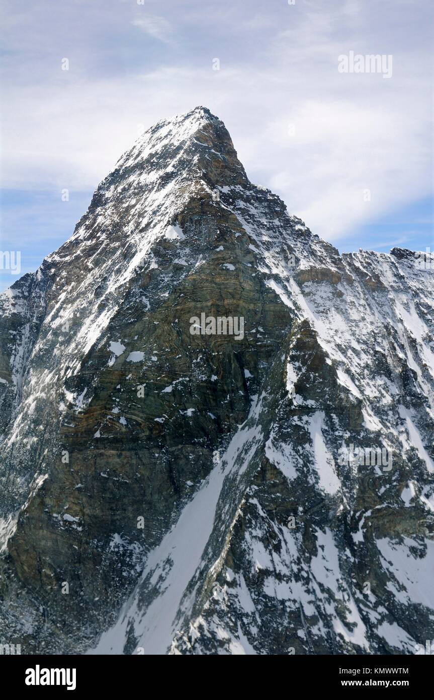 Matterhorn cara oeste, de izquierda a derecha el Pico Occidental, Pic Tyndalland Arista Zmutt, Valais, Schweiz Foto de stock