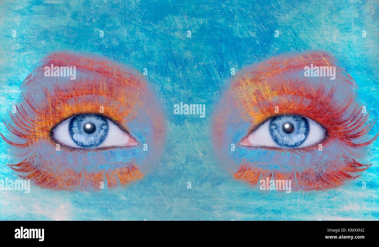 Resumen de maquillaje de ojos azules mujer grunge textura de pared pintada  Fotografía de stock - Alamy
