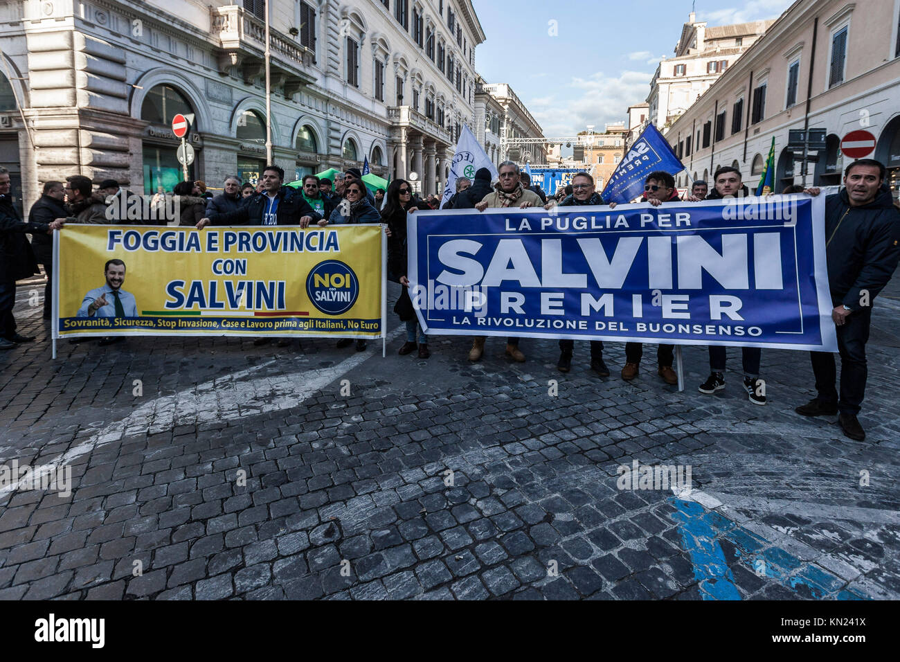 Roma, Italia. 10 de diciembre de 2017. La Lega Nord (Liga del Norte) parte  de partidarios de manifestarse en contra de la ley de "ius soli". La liga  Norte convocó una manifestación