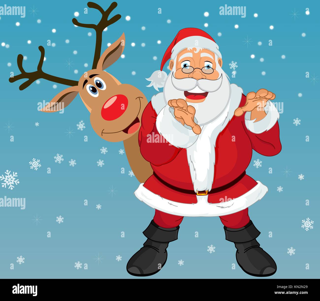 mando lobo Grave Santa Claus y los renos Rudolph en fondo azul con copos de nieve,  ilustración vectorial Fotografía de stock - Alamy
