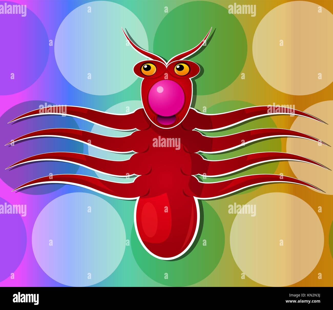 Pulpo criatura, ocho tentáculos- monstruo rosa, rojo, con nariz, ilustración vectorial Foto de stock