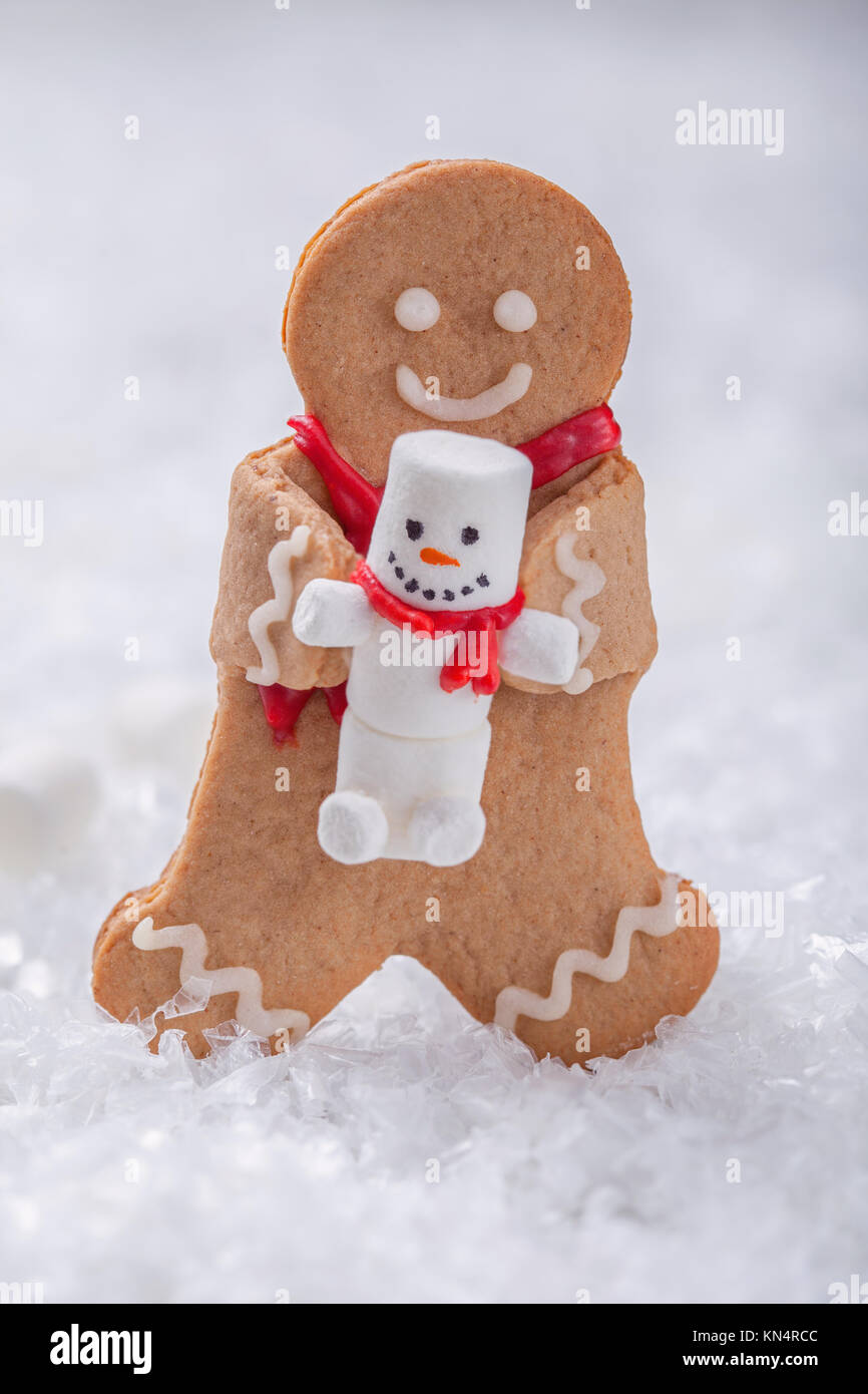 Gracioso Gingerbread cookie hombres con muñeco de nieve Fotografía stock - Alamy