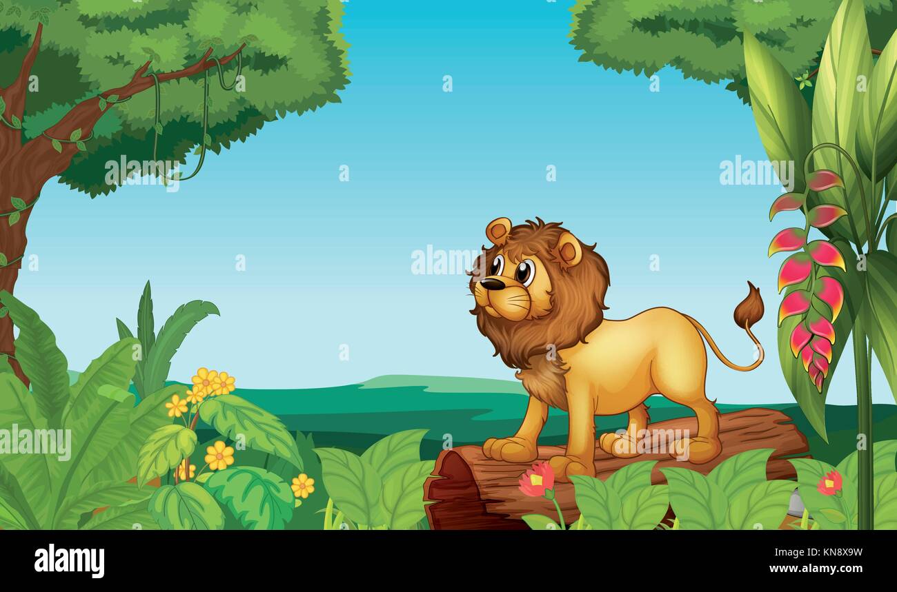 Ilustración de un león en la selva de miedo Imagen Vector de stock - Alamy