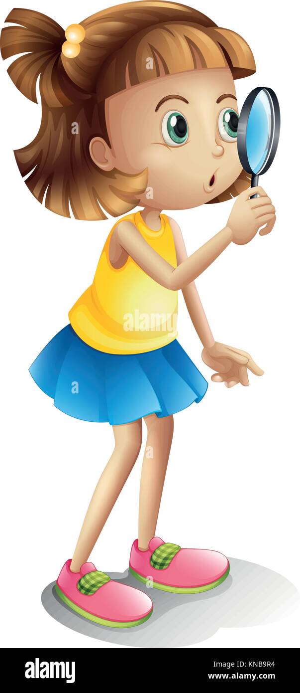 Ilustración de una niña y una lupa sobre un fondo blanco Imagen Vector de  stock - Alamy