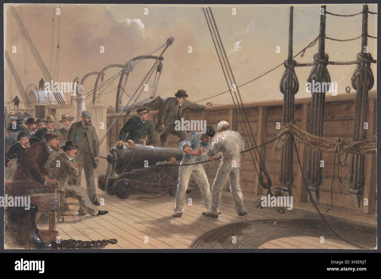Empalmar el cable (después del primer accidente) a bordo del Great Eastern, Julio 25th, 1865. Artista: Robert Charles Dudley (británico, 1826-1909); Fecha: Foto de stock