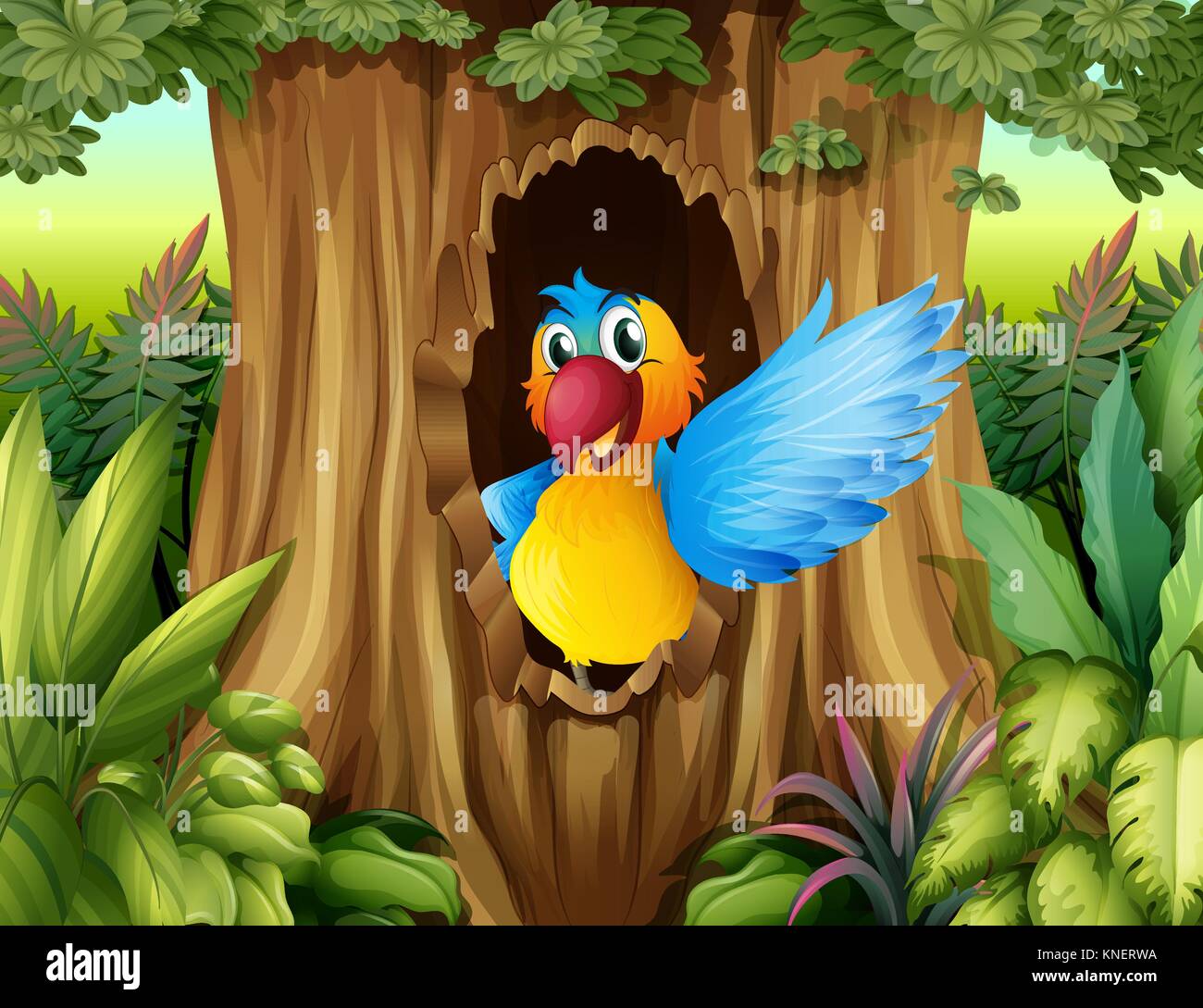 Ilustración de un ave en un árbol hueco Ilustración del Vector