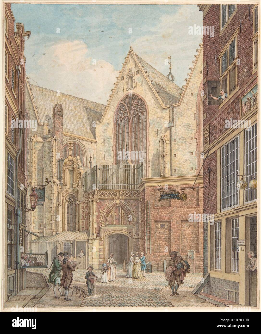 Vista de la Iglesia vieja de Amsterdam. Artista: Hermanus Petrus Schouten (holandés, 1747-1822); Fecha: n.d; Media: lápiz y tinta marrón y acuarela. Foto de stock