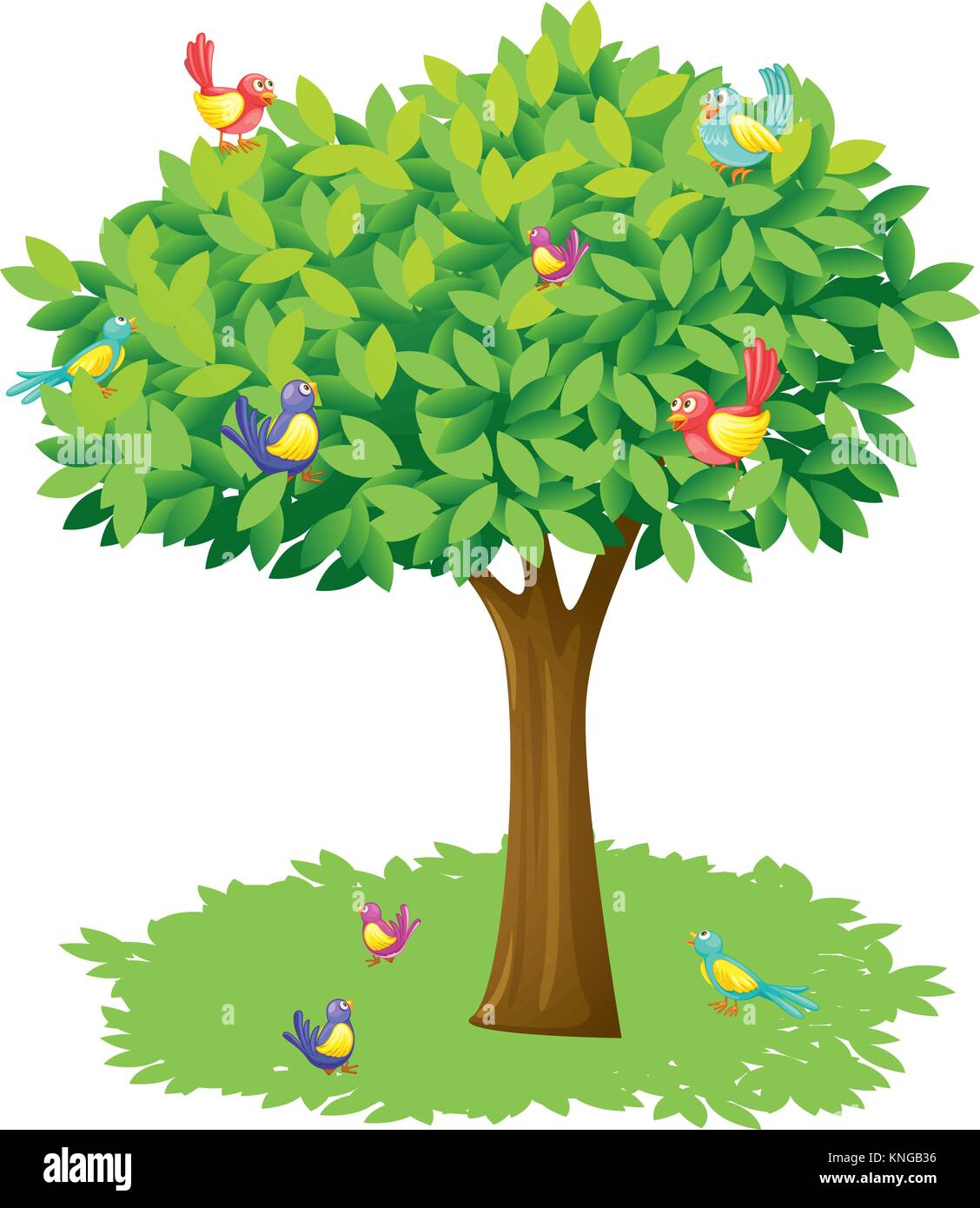Ilustración de un árbol y los pájaros sobre un fondo blanco Imagen