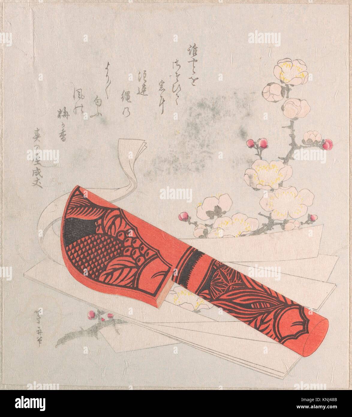 Flores de ciruelo, el corte de papel y un cuchillo en la vaina. Artista: Uematsu Toshu (japonés, activo finales de 1810s-20s); Período: del periodo Edo (1615-1868); la cultura: Foto de stock