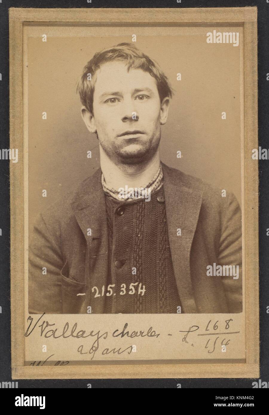 Wallays. Charles. 29 ans, né à Lille. Tailleur d'hábitos. Anarchiste. 9/3/94. Artista: Alphonse Bertillon (Francés, 1853-1914); Fecha: 1894; media: Foto de stock
