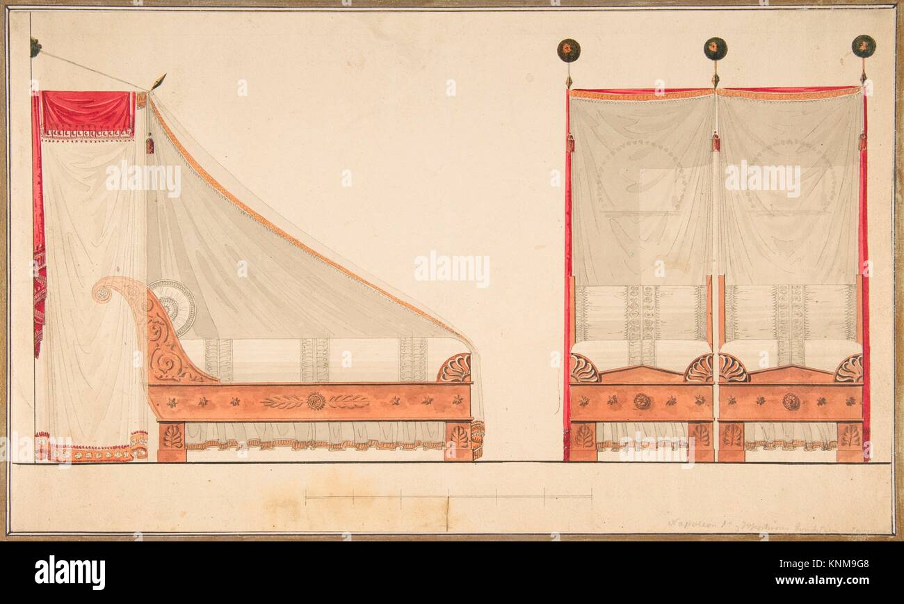 Diseño para una cama y el dosel. Artista: Círculo de Charles Percier (francés, París París 1764-1838); Artista: Círculo de Pierre François Léonard Fontaine Foto de stock