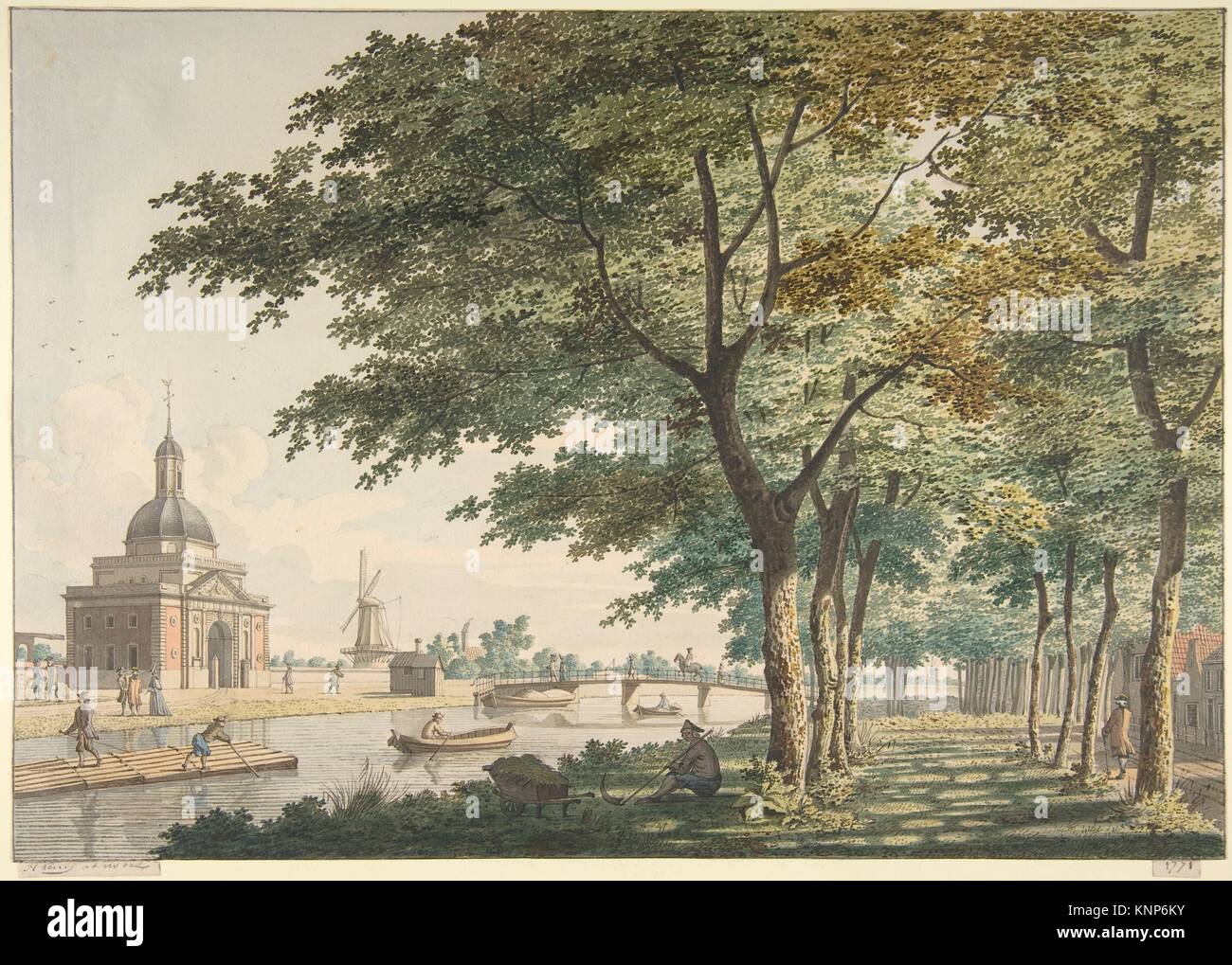 El Muiderpoort, Amsterdam, visto desde el Plantage. Artista: Hendrick Keun (Holandés, HAARLEM Haarlem) 1738-1787; Fecha: 1771; media: Negro tiza, pluma Foto de stock