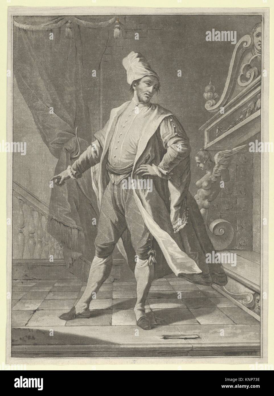 El hombre en el disfraz veneciano de pie ante una gran chimenea, brazo  derecho extendido. Artista: Anónimo; Fecha: ca. 1770-1800; Media:  aguafuerte y Fotografía de stock - Alamy