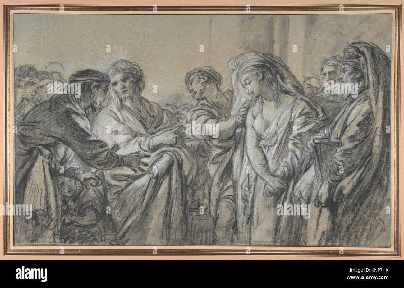 Cristo y la mujer sorprendida en adulterio. Artista: François Boucher (francés, París París 1703-1770); mediana: negro y blanco pastel, con visitando; Foto de stock
