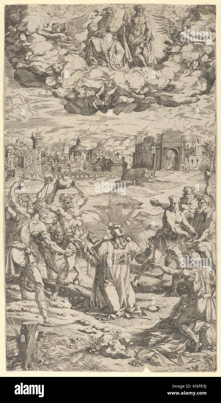 La lapidación de san Esteban. Artista: Domenico del Barbiere (Italiano, Florencia (?) 1506-1565 París); Media: Grabado; Dimensiones: Hoja: 10 11/16 x Foto de stock